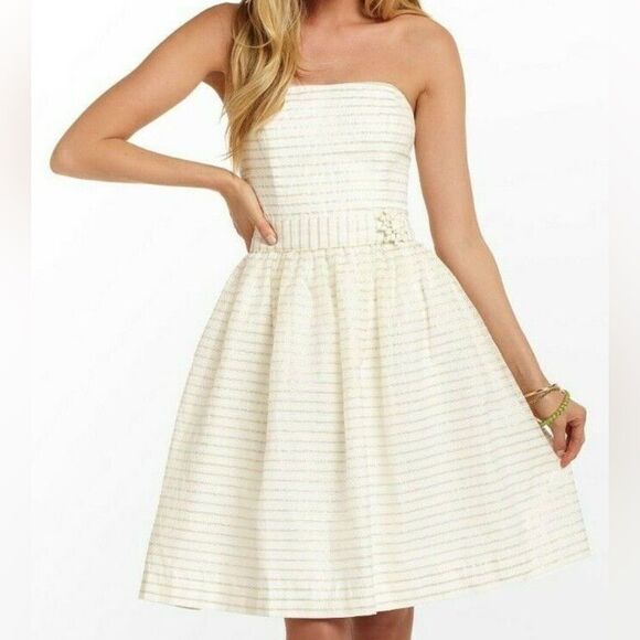 Lilly Pulitzer NWT white/gold metallic strapless Kerry dress Size 6 - Picture 9 of 10